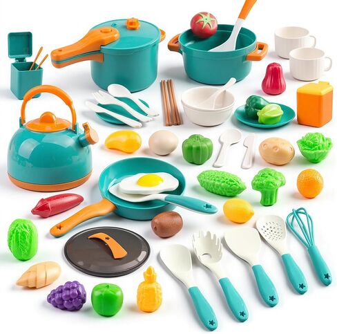 200Pcs Mini Play Kitchen Accessories for Kids, Pretend Cooking Playset with Cookware, Tableware & 2 Fruit Sets, Learning Gift for Girls, Boys, Toddlers, Pink in Saudi Arabia
