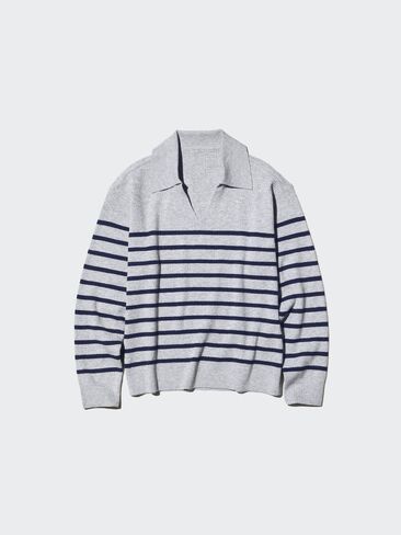 Uniqlo Washable Knit Ribbed Polo Sweater | Striped in Saudi Arabia