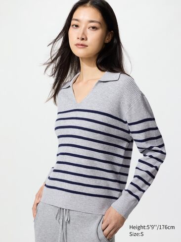 Uniqlo Washable Knit Ribbed Polo Sweater | Striped in Saudi Arabia