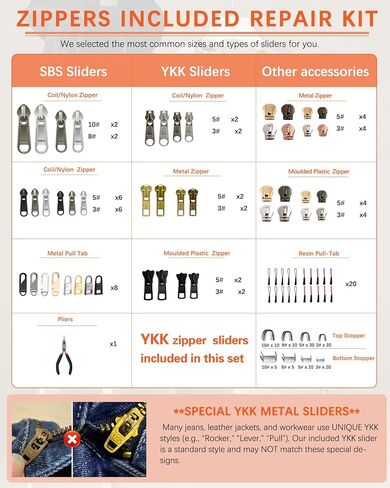 VICHERIA Zipper Repair Kit (45 Pcs), Universal Size #5 Zippers for Sewing, Replacement Slider Pull Fix Kit for Jackets, Coat, Boot, Backpack, Purse in Saudi Arabia