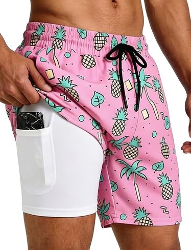 Buauty Mens Swim Trunks with Compression Liner 5 Inch Inseam Swim Shorts Quick Dry Mens Swimsuit Board Shorts with Pockets in Saudi Arabia