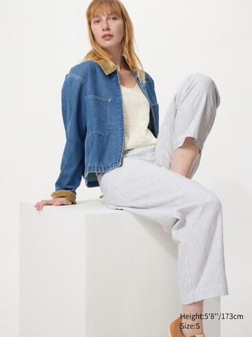 Uniqlo Linen Cotton Tapered Pants | Striped in Saudi Arabia