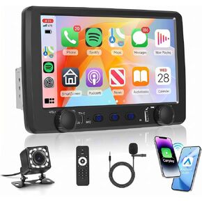 ستيريو سيارة ستيريو لاسلكي Carplay Android Auto، 9 بوصة HD 1024×600 شاشة تعمل باللمس راديو السيارة بلوتوث 5.0، وصلة مرآة SWC FM EQ، USB نوع C، مستقبل ستيريو السيارة in Kuwait
