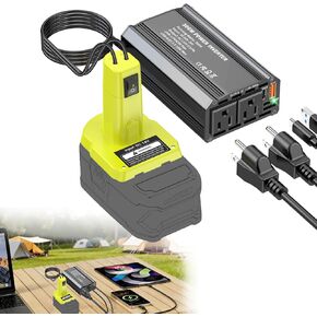 محول طاقة 300 واط متوافق مع بطارية Ryobi 18 فولت، محول بطارية DC 18 فولت إلى تيار متردد 110 فولت مع شحن سريع PD 65 واط من النوع C ومنفذي تيار متردد ومحطة طاقة محمولة بمنفذ USB-A بقدرة 18 واط للتخييم in Kuwait