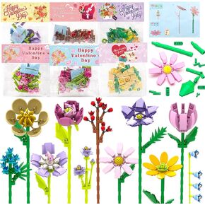 Valentines Day Cards for Kids School Classroom - 24 Pack Flowers Building Blocks with Valentines Cards, Unique Class Exchange Gifts for Girls Boys, Party Favors and Goodie Bags Stuffers in Saudi Arabia