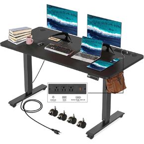 مكتب كهربائي دائمة 63 × 24 بوصة قابلة للتعديل ، وضع مكتب قف لمحطة عمل كمبيوتر المكتب المنزلي مع 2 منافذ USB 3 منافذ طاقة المسبقة المسبقة وعجلات ، بيضاء in Kuwait