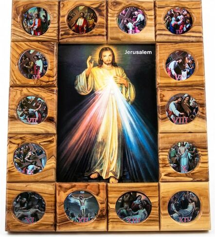 Holy Land Market Stations of The Cross Icon Plaque All in Olive Wood from Bethlehem (29 x 24 cm or 11.5 x 9.5 inches) (Saint Charbel) in Saudi Arabia