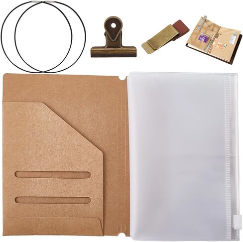 CRASPIRE 3 Sets 5x7.5 Travelers Notebook Accessories Kit Portable Travel Passport Kraft Card Sleeve Holder Transparent Pouch PVC File Folder Nylon Elastic Strap Organizer for TN Storage Accessory in Saudi Arabia