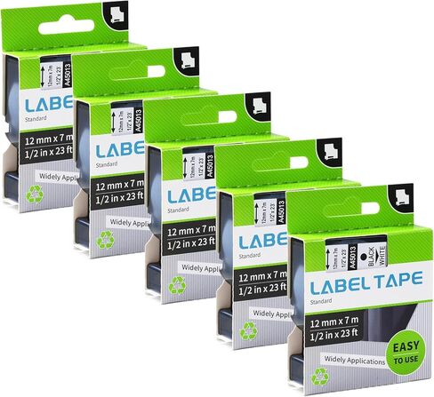 45013 استبدال شريط الملصقات لملصقات Dymo D1 مقاس 1/2 بوصة × 23 قدمًا طباعة سوداء على أبيض ذاتي اللصق متوافق مع صانع الملصقات Dymo LabelManager 160، 3 عبوات in Kuwait