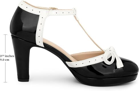 Allegra K Women's Platform Bow Chunky Heels T-Strap Mary Janes Pumps in Saudi Arabia
