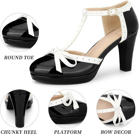 Allegra K Women's Platform Bow Chunky Heels T-Strap Mary Janes Pumps in Saudi Arabia