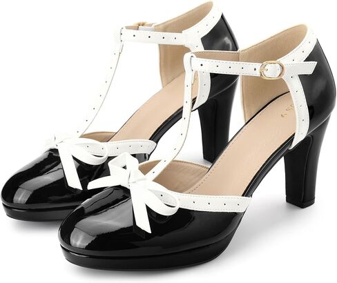 Allegra K Women's Platform Bow Chunky Heels T-Strap Mary Janes Pumps in Saudi Arabia