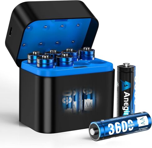بطاريات ليثيوم AA قابلة لإعادة الشحن، 8 عبوات مع شاحن سريع، بطاريات ليثيوم AA بقدرة 3600 مللي واط في الساعة للكاميرا الخارجية الوامضة، بطاريات الكاميرا ذات الإخراج الثابت 1.5 فولت لإعادة شحن ما يصل إلى 2000+ مرة (أخضر) in Kuwait