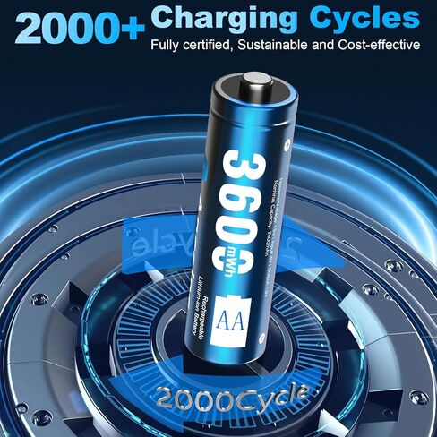 بطاريات ليثيوم AA قابلة لإعادة الشحن، 8 عبوات مع شاحن سريع، بطاريات ليثيوم AA بقدرة 3600 مللي واط في الساعة للكاميرا الخارجية الوامضة، بطاريات الكاميرا ذات الإخراج الثابت 1.5 فولت لإعادة شحن ما يصل إلى 2000+ مرة (أخضر) in Kuwait