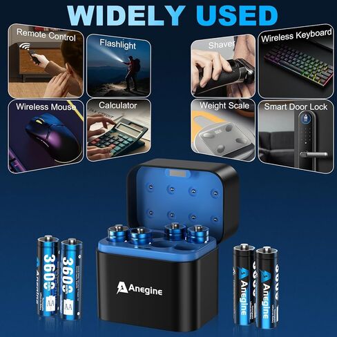 بطاريات ليثيوم AA قابلة لإعادة الشحن، 8 عبوات مع شاحن سريع، بطاريات ليثيوم AA بقدرة 3600 مللي واط في الساعة للكاميرا الخارجية الوامضة، بطاريات الكاميرا ذات الإخراج الثابت 1.5 فولت لإعادة شحن ما يصل إلى 2000+ مرة (أخضر) in Kuwait