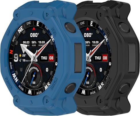 2 Pack Watch Case Cover Bumper Compatible with Amazfit T-Rex 3 Pro 48mm Smartwatch Accessories (Black,Green) in Saudi Arabia