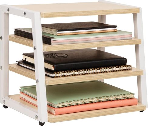 Mind Reader Divided Storage Basket with Legs, Accessory Holder, Desktop Organization, Office, Plastic, 19.25"L x 5.25"W x 6.5"H, White and Brown in Kuwait