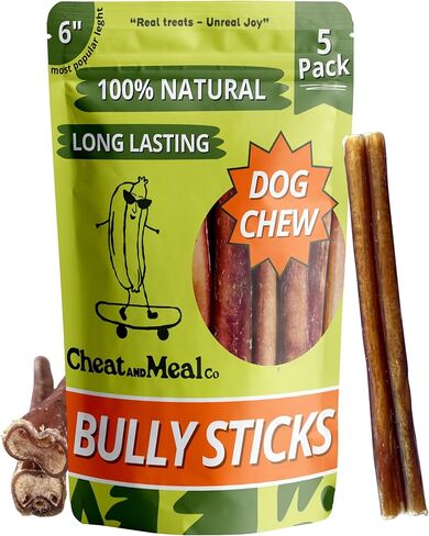 Bully Sticks for Medium Dogs, (6 Inch, 10 Count), Single Ingredient, 100% Grass-Fed Beef Pizzle for Medium and Large Dogs - Rawhide-Free, Grain-Free, Natural Long-Lasting Chews in Saudi Arabia
