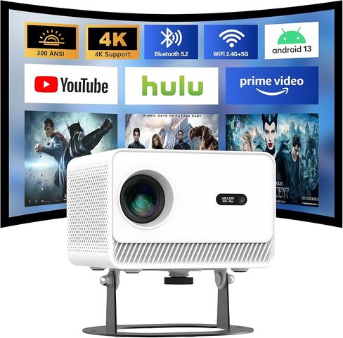 جهاز عرض صغير يدعم 4K مع WiFi وBluetooth، تطبيقات مدمجة وتركيز كهربائي، 300 ANSI وجهاز عرض محمول Keystone تلقائي، شاشة 200 بوصة متوافقة مع iPhone/Laptop/TV Stick لغرفة النوم في الهواء الطلق in Kuwait