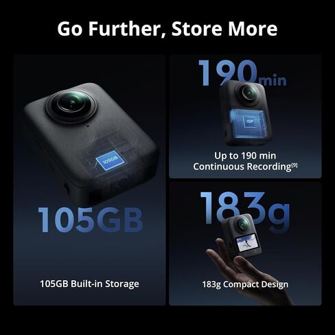 DJI Osmo 360 Camera Adventure Combo, Waterproof 8K 360° Action Camera with 1-Inch 360° Imaging, Extended Battery Life with 3 Batteries, Native 8K 360° Video, 105GB Built-in Storage (Renewed) in Kuwait