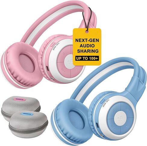 SIMOLIO Kids Bluetooth Headphones with Wireless Audio Sharing, Built-in Mic, Foldable, One Device Multiple Listeners, Quiet Listening for School & Travel, Movies & Music, Powered by Auracast in Saudi Arabia