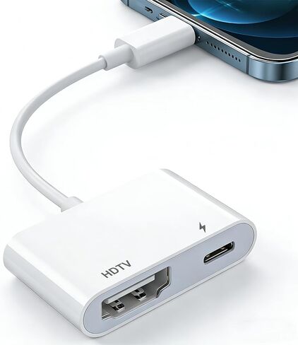 محول USB C إلى HDTV 4K@60 هرتز مع شحن سريع 100 وات PD [معتمد من MFi]، متوافق مع iPhone 17/16/15 Pro Max وMacBook وiPad Pro وGalaxy S25 وSwitch والمزيد - سلك HDTV إلى USB C للتلفزيون عالي الدقة/الشاشة in Kuwait