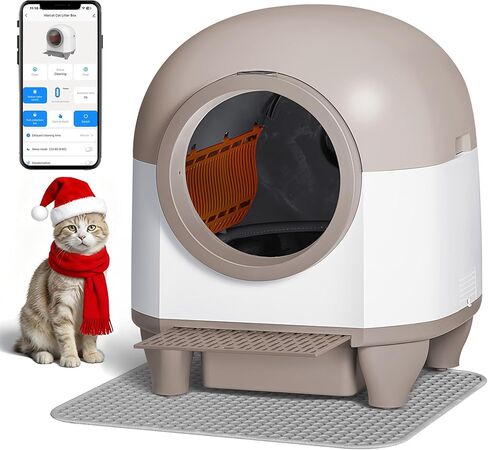 GUNJI Automatic Self-Cleaning Litter Box, 90L Large Capacity for Multiple Cats - APP Controlled with Safety Protection, Included Litter Mat & 1 Roll Garbage Bags (Gray) in Saudi Arabia