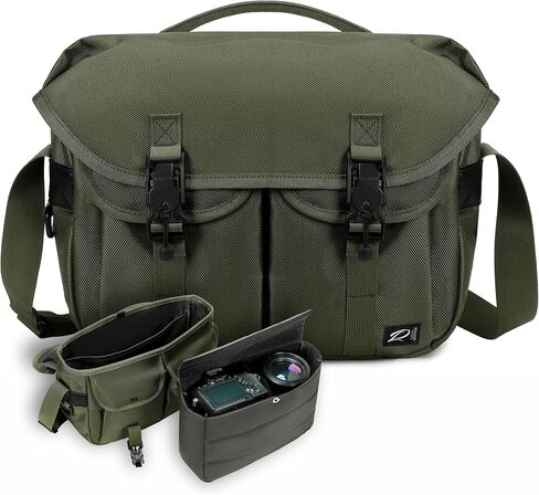 Padwa Lifestyle Green Camera Bag - Nylon Flap Camera Photography Bag for Single Shoulder & Crossbody and Hand Carry with Removable Lining,Weather Resistant Casual Camera Bag for Cameras & Drone in Saudi Arabia