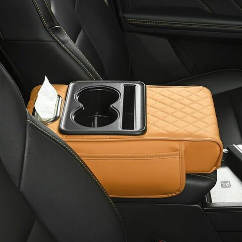 Car Armrest Box Pad Elevator 4-in-1 Vehicle Tissue Holder Storage Bag Cup Holder Multifunctional Organizer (Yellow) in Saudi Arabia