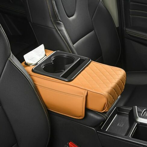 Car Armrest Box Pad Elevator 4-in-1 Vehicle Tissue Holder Storage Bag Cup Holder Multifunctional Organizer (Yellow) in Saudi Arabia