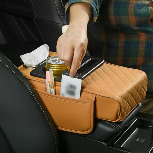 Car Armrest Box Pad Elevator 4-in-1 Vehicle Tissue Holder Storage Bag Cup Holder Multifunctional Organizer (Yellow) in Saudi Arabia