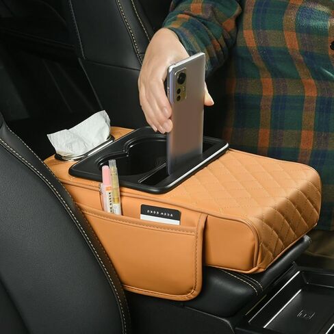 Car Armrest Box Pad Elevator 4-in-1 Vehicle Tissue Holder Storage Bag Cup Holder Multifunctional Organizer (Yellow) in Saudi Arabia