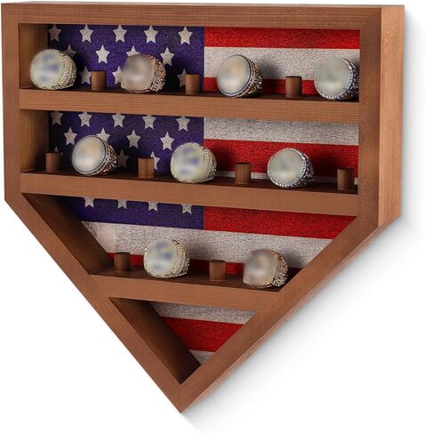 Championship Ring Display Case 18 Slots Championship Ring Storage Stand Wooden Sports Ring Holder Wall Mount Wooden Trophy Ring Organizer for Men Gift Baseball Basketball, 12 x 12 x 2 inch in Saudi Arabia
