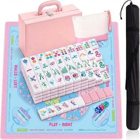 Soulchen American Mahjong Set 168 Blossom Acrylic prooped tiles ، 4 Dice ، Mahjong Mat ، Base Bag و Classic Classic Classic Seight (Blue) in Saudi Arabia