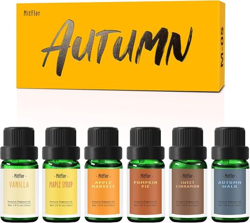 زيوت الخريف العطرية للناشرين للمنزل، مجموعة الزيوت العطرية ميتفلور، 6 روائح خريفية، زيوت عطرية طبيعية، لصناعة الشموع والصابون، لأجهزة الترطيب، 6 × 10 مل in Kuwait
