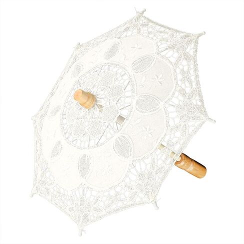 Rengue Handmade Lace Umbrella, Wooden Handle, Small Size, Beige, 10 X 11.4 Inches Handmade Lace Umbrella, Wedding Bridal Accessory, Nan Household Daily Necessities in Saudi Arabia