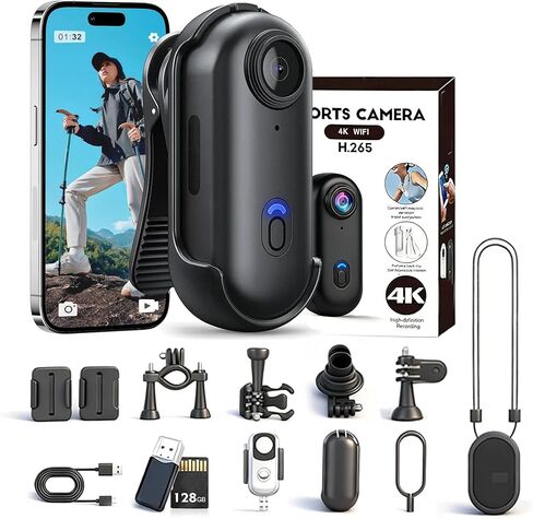 POV 4K Capture Pro 2.0، كاميرات مغامرات الجسم الجديدة ذات الزاوية الواسعة للغاية عالية الدقة القابلة للارتداء - مع بطاقة 128 جيجا، رؤية ليلية، للتزلج وركوب الدراجات والأنشطة الخارجية (أسود - أفضل مطابقة) in Kuwait
