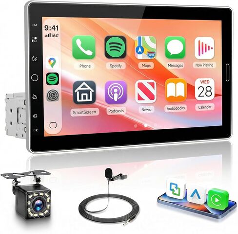 ستيريو سيارة ستيريو لاسلكي Carplay Android Auto، 9 بوصة HD 1024×600 شاشة تعمل باللمس راديو السيارة بلوتوث 5.0، وصلة مرآة SWC FM EQ، USB نوع C، مستقبل ستيريو السيارة in Kuwait