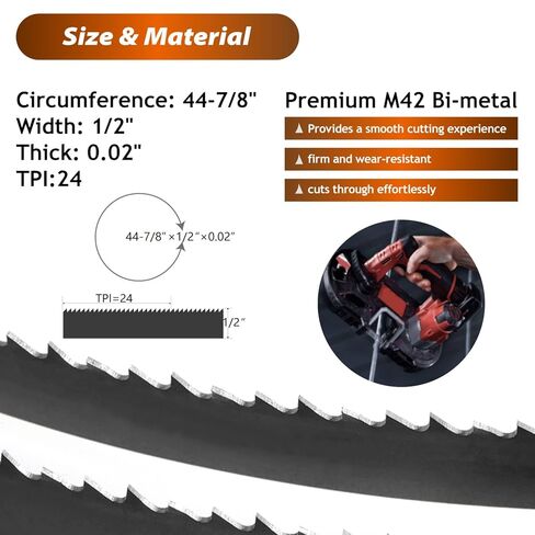 شفرات المنشار الحزامي 44-7/8 بوصة 18 TPI (5 عبوات) لمنشار شريط Dewalt DW3983 DCS374B ميلووكي 48-39-0521، 44-7/8 بوصة × 1/2 بوصة × 0.02 بوصة in Saudi Arabia