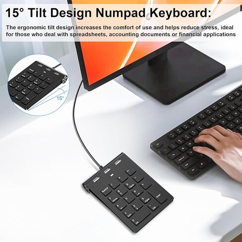 لوحة مفاتيح رقمية سلكية مكونة من 18 مفتاحًا مع 3 منافذ USB 2.0 Hub وUSB C وUSB A لوحة أرقام محمولة رفيعة لأجهزة الكمبيوتر المحمول وسطح المكتب وأجهزة الكمبيوتر الشخصية وأجهزة MacBook ولوحة أرقام المحاسبة المالية الفعالة USB c تدعم التوصيل والتشغيل in Saudi Arabia