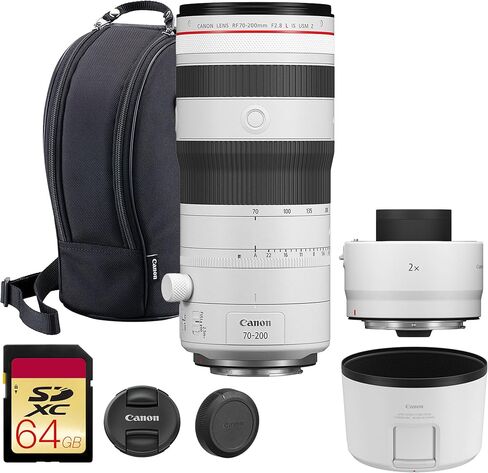 Canon RF 70-200mm f/2.8 L is USM Lens – Compact Telephoto Zoom with Image Stabilization for Sports, Portrait & Event Photography (6593C002) + Canon Extender RF 2X + 64GB Memory Card in Saudi Arabia