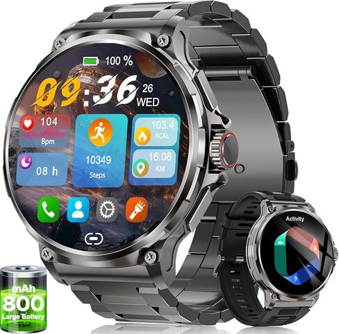 LIGE Military Smart Watch for Men,1.85" HD/800mAh Battery Smart Watches for Android iOS (Bluetooth Call Answer/Calls) Fitness Tracker with Heart Rate/Sleep Tracking Black in Saudi Arabia