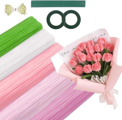 500 PCS أنابيب منظفات الحرف ، والسيقان الكثيفة الغامضة في تشينيل لمجموعة صناعة الزهور DIY ، والمنظفات الأنابيب بشكل كبير للفنون والحرف ديكورات مشاريع DIY ، مع أسلاك الأزهار تنبع ، وأشرطة الأزهار ، وأسلاك الزهرة in Kuwait