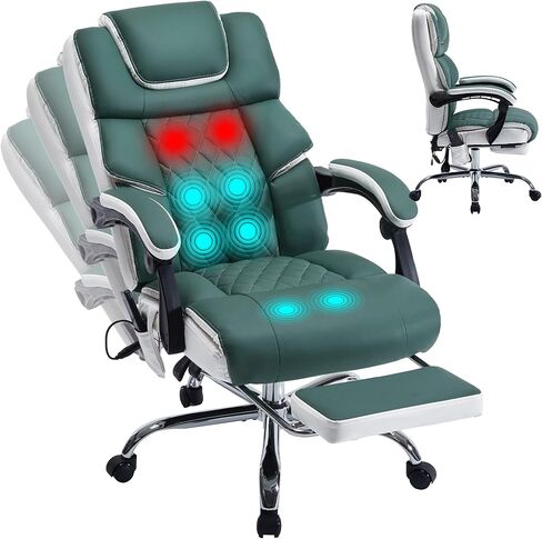 Massage Office Chair 6 Points 500lbs with Footrest,Reclining Leather Desk Chair with Vibration Heat,Executive Big and Tall Chairs for Heavy People,Adjustable Height Ergonomic Black in Saudi Arabia