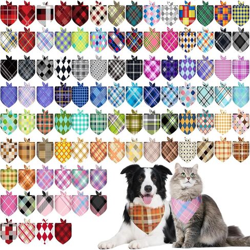 Pawchie 100 pcs dog bandanas bulk pet bibs paw print triangle triangle dickf pet bandanas plaid style for small to class dog cat cats ، summer summer summer decoration in Kuwait