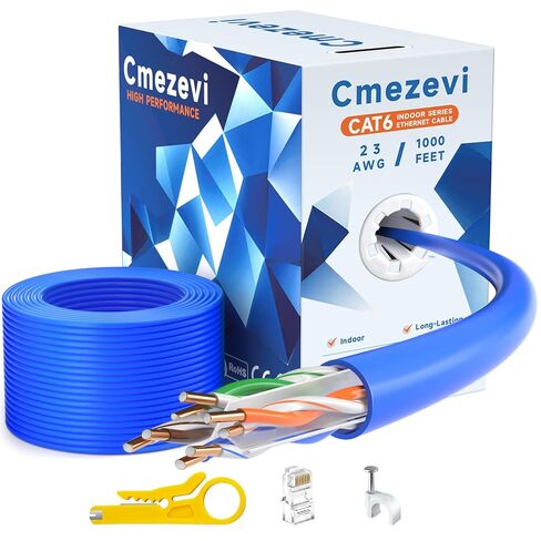 CAT6 Ethernet Cable Bulk 150FT, 23AWG 550MHz Solid CCA UTP Internet Network LAN Wire, Unshielded CAT-6 Cord with RJ45 Connector Accessories for Computers, Routers, Indoor - 150 FT, Blue in Saudi Arabia