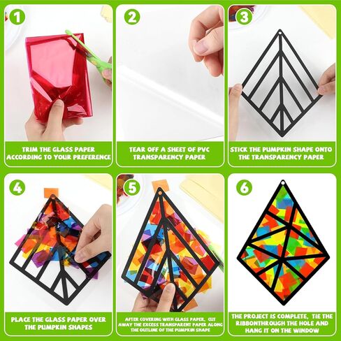 30 Sets Thanksgiving Suncatcher Craft Kit DIY Pumpkin Window Stained Glass Effect Paper Halloween Home School Classroom Decoration Pumpkin Art Craft Creative Activity Project Kid Gift Favor in Saudi Arabia