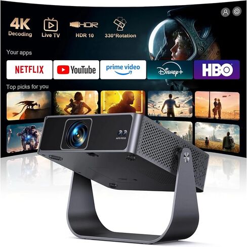 [Officially-Licensed Apps & Live TV & Auto Focus]Smart Mini Projector with WiFi and Bluetooth Ultra-thin, 4K Support Outdoor Movie Projector, Portable Native 1080P Projector for Bedroom/Home/Celling in Saudi Arabia