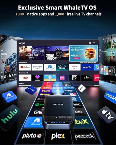 [Officially-Licensed Apps & Live TV & Auto Focus]Smart Mini Projector with WiFi and Bluetooth Ultra-thin, 4K Support Outdoor Movie Projector, Portable Native 1080P Projector for Bedroom/Home/Celling in Saudi Arabia