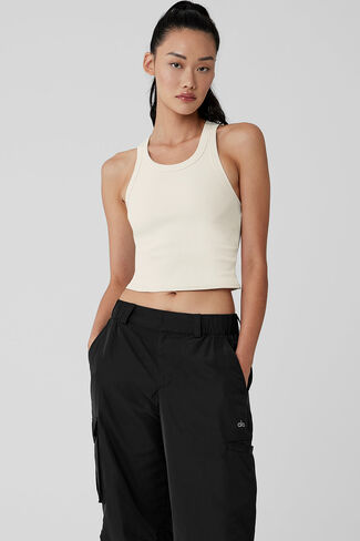Alo Yoga Goddess Ribbed Go-To Tank - Ivory in Saudi Arabia